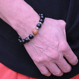 Men's Women Black Obsidian Bodhi Seed Sterling Silver Bracelet 925 Spacer DiyNotion Handmade BR332