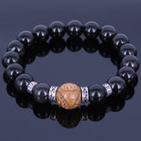 Men's Women Black Obsidian Bodhi Seed Sterling Silver Bracelet 925 Spacer DiyNotion Handmade BR332
