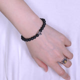 Men's Women Lapis Lava Rock Sterling Silver Bracelet 925 Wolf & Fleur de Lis Spacers DiyNotion Handmade BR337