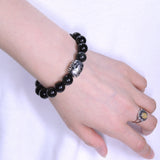 Men's Women Black Obsidian Sterling Silver Bracelet 925 Bead DiyNotion Handmade BR333
