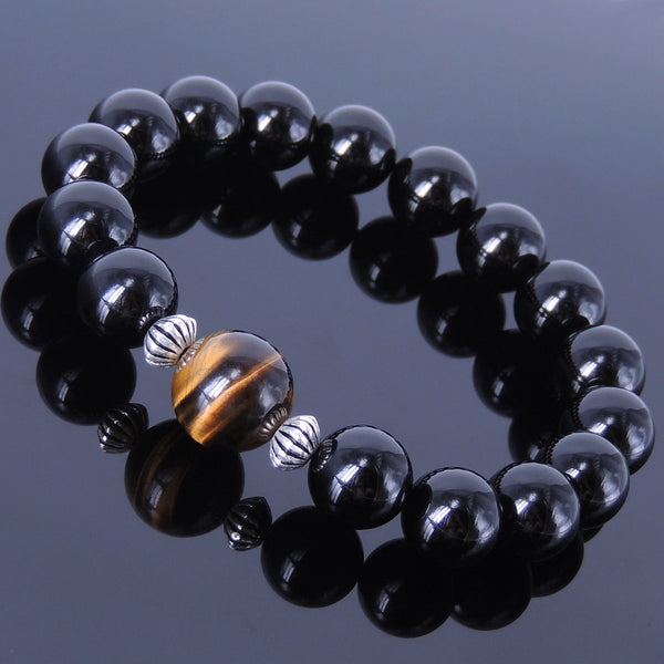 Men's Women Black Onyx Tiger Eye Sterling Silver Bracelet 925 Spacers DiyNotion Handmade BR066