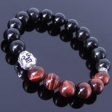 Men Women Black Obsidian Tiger Eye Bracelet Gemstone 925 Sterling Silver Buddha DiyNotion BR181