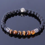 Handmade Men Women Gemstone Bracelet Tiger Eye Lava Rock 925 Sterling Silver Wolf & Spacers DiyNotion BR338