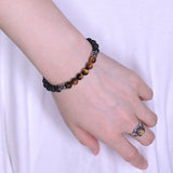 Handmade Men Women Gemstone Bracelet Tiger Eye Lava Rock 925 Sterling Silver Wolf & Spacers DiyNotion BR338