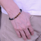 Handmade Men Women Gemstone Bracelet Tiger Eye Lava Rock 925 Sterling Silver Wolf & Spacers DiyNotion BR338