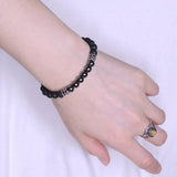 Men's Women Hematite Lava Rock Sterling Silver Bracelet 925 Wolf & Fleur de Lis Spacers DiyNotion Handmade BR339