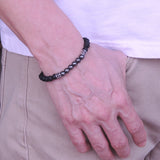 Men's Women Hematite Lava Rock Sterling Silver Bracelet 925 Wolf & Fleur de Lis Spacers DiyNotion Handmade BR339