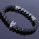Men's Women Hematite Lava Rock Sterling Silver Bracelet 925 Wolf & Fleur de Lis Spacers DiyNotion Handmade BR339