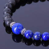 Handmade Men/Women Gemstone Bracelet Lapis Lava Rock 925 Sterling Silver Spacer & Clasp DiyNotion BR335