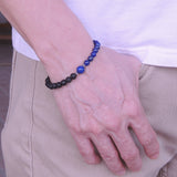 Handmade Men/Women Gemstone Bracelet Lapis Lava Rock 925 Sterling Silver Spacer & Clasp DiyNotion BR335