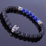 Men's Women Lapis Lava Rock Sterling Silver Bracelet 925 Wolf & Fleur de Lis Spacers DiyNotion Handmade BR337