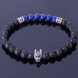 Men's Women Lapis Lava Rock Sterling Silver Bracelet 925 Wolf & Fleur de Lis Spacers DiyNotion Handmade BR337