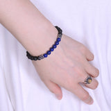 Men's Women Lapis Lava Rock Sterling Silver Bracelet 925 Wolf & Fleur de Lis Spacers DiyNotion Handmade BR337