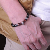 Men's Women Black Obsidian Tiger Eye Sterling Silver Bracelet 925 Skull Fleur de Lis Bead DiyNotion Handmade BR280