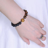 Men's Women Brown Tiger Eye Lava Rock Sterling Silver Bracelet 925 Spacer & Clasp DiyNotion Handmade BR340