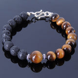 Men's Women Brown Tiger Eye Lava Rock Sterling Silver Bracelet 925 Spacer & Clasp DiyNotion Handmade BR340