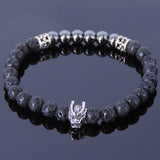 Men's Women Hematite Lava Rock Sterling Silver Bracelet 925 Wolf & Fleur de Lis Spacers DiyNotion Handmade BR339
