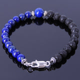 Men's Women Lapis Lava Rock Sterling Silver Bracelet 925 Spacer & Clasp DiyNotion Handmade BR335