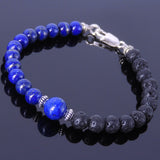 Men's Women Lapis Lava Rock Sterling Silver Bracelet 925 Spacer & Clasp DiyNotion Handmade BR335