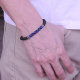 Men's Women Lapis Lava Rock Sterling Silver Bracelet 925 Wolf & Fleur de Lis Spacers DiyNotion Handmade BR337