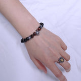Men's Women Black Obsidian Tiger Eye Sterling Silver Bracelet 925 Skull Fleur de Lis Bead DiyNotion Handmade BR280