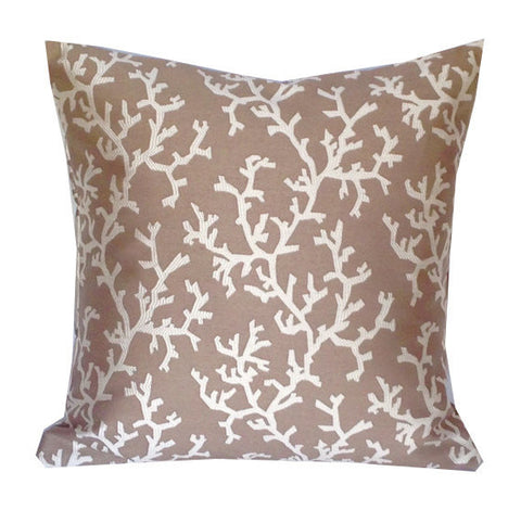 Womens gift ideas, Reversible Taupe Coral Pillow Covers, Brown White Coastal Throw Pillow Covers, 18x18
