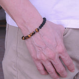 Men's Women Tiger Eye Lava Rock Sterling Silver Bracelet 925 Spacer & Clasp DiyNotion Handmade BR336