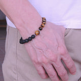 Men's Women Brown Tiger Eye Lava Rock Sterling Silver Bracelet 925 Spacer & Clasp DiyNotion Handmade BR340