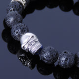 Men's Women Lava Rock Bracelet 925 Sterling Silver Skull & Spacers DiyNotion Handmade BR342
