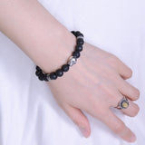 Men's Women Lava Rock Bracelet 925 Sterling Silver Skull & Spacers DiyNotion Handmade BR342