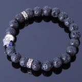 Men's Women Lava Rock Bracelet 925 Sterling Silver Skull & Spacers DiyNotion Handmade BR342