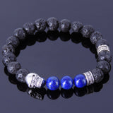 Men/Women Gemstone Bracelet Lapis Lava Rock 925 Sterling Silver Skull & Cross Spacers DiyNotion BR341