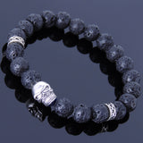 Men's Women Lava Rock Bracelet 925 Sterling Silver Skull & Spacers DiyNotion Handmade BR342