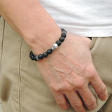 Men's Women Lava Rock Bracelet 925 Sterling Silver Skull & Spacers DiyNotion Handmade BR342