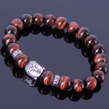 Men's Women Red Tiger Eye 925 Sterling Silver Bracelet Buddha Buddhism Mantra Spacers DiyNotion Handmade BR343E