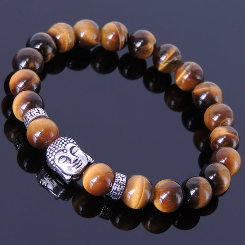 Men's Women Tiger Eye 925 Sterling Silver Bracelet Buddha Buddhism Mantra Spacers DiyNotion Handmade BR344E