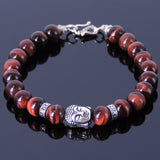 Men's Women Red Tiger Eye Sterling Silver Bracelet 925 Buddha Buddhism Mantra Spacers Clasp Handmade DiyNotion BR343