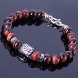 Men's Women Red Tiger Eye Sterling Silver Bracelet 925 Buddha Buddhism Mantra Spacers Clasp Handmade DiyNotion BR343