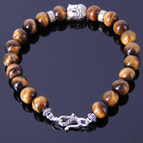 Men's Women Tiger Eye Sterling Silver Bracelet 925 Buddha Buddhism Mantra Spacers Clasp Handmade DiyNotion BR344