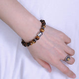 Men's Women Tiger Eye Sterling Silver Bracelet 925 Buddha Buddhism Mantra Spacers Clasp Handmade DiyNotion BR344