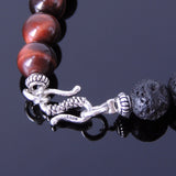 Men's Women Red Tiger Eye Lava Rock Sterling Silver Skull Bracelet 925 Spacers Clasp DiyNotion Handmade BR345