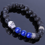 Men's Women Lapis Lava Rock Sterling Silver Skull Bracelet 925 Cross Spacers DiyNotion Handmade BR341