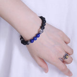 Men's Women Lapis Lava Rock Sterling Silver Skull Bracelet 925 Cross Spacers DiyNotion Handmade BR341