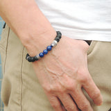 Men's Women Lapis Lava Rock Sterling Silver Skull Bracelet 925 Cross Spacers DiyNotion Handmade BR341