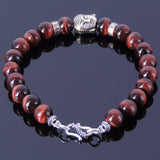 Men's Women Red Tiger Eye Sterling Silver Bracelet 925 Buddha Buddhism Mantra Spacers Clasp Handmade DiyNotion BR343