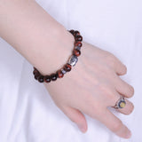 Men's Women Red Tiger Eye Sterling Silver Bracelet 925 Buddha Buddhism Mantra Spacers Clasp Handmade DiyNotion BR343