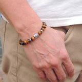 Men's Women Tiger Eye Sterling Silver Bracelet 925 Buddha Buddhism Mantra Spacers Clasp Handmade DiyNotion BR344