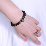 Men's Women Red Tiger Eye Lava Rock Sterling Silver Skull Bracelet 925 Spacers Clasp DiyNotion Handmade BR345