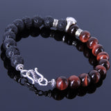 Men's Women Red Tiger Eye Lava Rock Sterling Silver Skull Bracelet 925 Spacers Clasp DiyNotion Handmade BR345