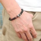 Men's Women Red Tiger Eye Lava Rock Sterling Silver Skull Bracelet 925 Spacers Clasp DiyNotion Handmade BR345